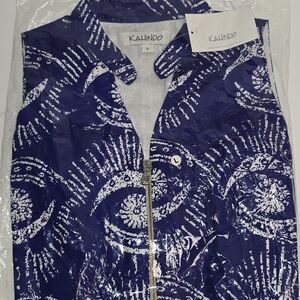 Kahindo Blue Eye Print Zip Front Vest Women’s Size L – New
